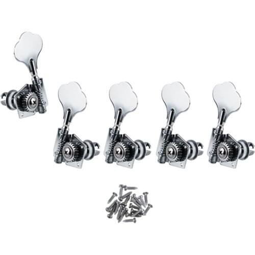 FLEOR 5pcs 1L4R Vintage Open Bass Tuning Keys Pegs Machine Heads Tuners Chrome For 5 Strings Bass