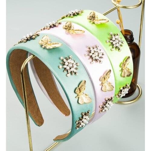 Creative Butterfly Design Imitation Pearl Wide-brimmed Fabric Ladies Headband Fashion Girl Party Dance Baroque Hair Accessories