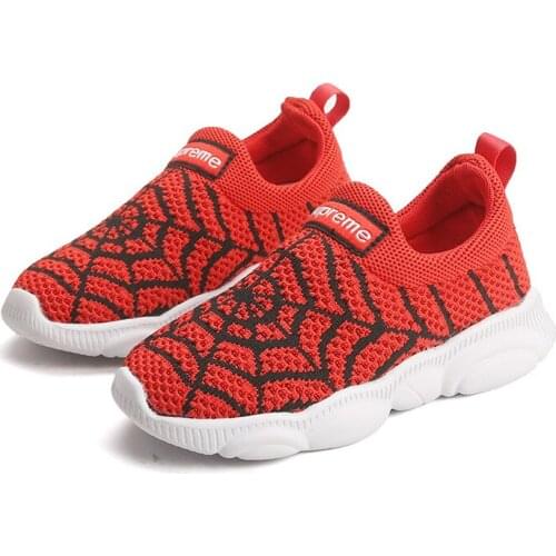Children Sports Shoes 2020 Autumn New Flying Woven Kids Running Shoes Girls Boys Sneakers Mesh Spider Slip On Casual Shoes