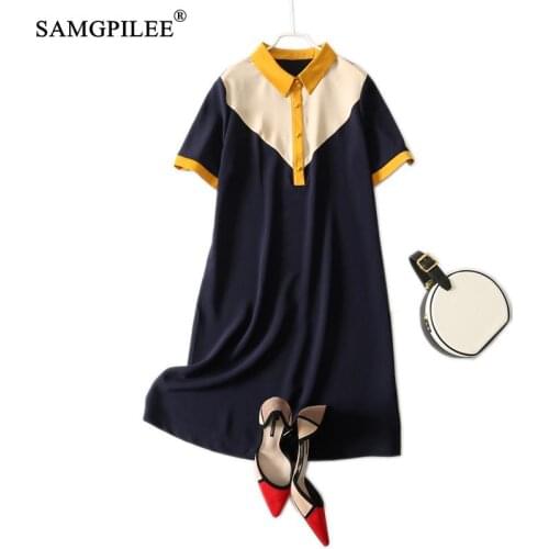 Summer Dresses Women 2021 New Fashion Contrasting Color Stitching Fake Two-piece Design Doll Collar Short-sleeved Woman Dress