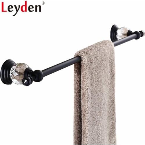 Leyden ORB Finish Crystal Towel Holder Single Towel Bar Clothes Hanger Black Wall Mounted Towel Hanger Bathroom Accessories