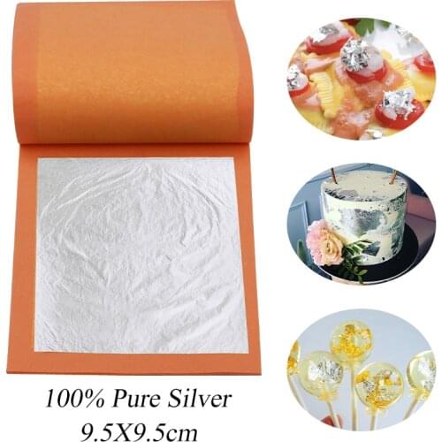 9.5cm Edible Genuine Silver Leaf 100% Silver Foil for Food Decoration Cake Baking Sushi Ice Cream Ma