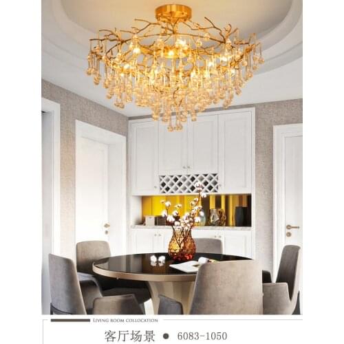 Copper lamp luxury post-modern copper crystal chandelier French living room dining hall lamp American minimalist designer villa