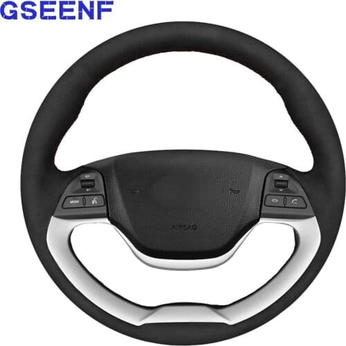 DIY Car Steering Wheel Covers Wrap Hand-stitched Black Suede For Kia Morning 2011-2016 Picanto 2012 2013 2014 2015