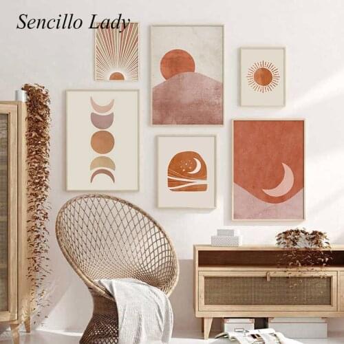 Boho Wall Art Canvas Painting Abstract Moon Sunset Landscape Poster Minimalist Print Simplicity Modern Picture Home Decoration