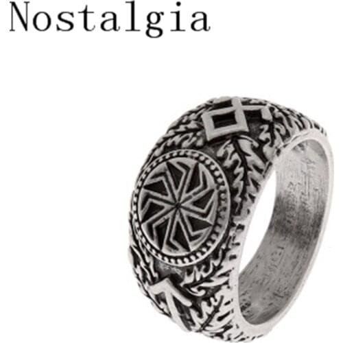 Nostalgia Slavic Vikings Rune Rings Kolovrat Signet Symber Runic Ring Scandinavian Norse Knot Anel Bague Men Jewelry Large Size