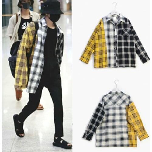 New Kpop Bangtan Boy SUGA Same Unisex Fashion Plaid Blouse Sweatshirt Korean Style Pocket Multicolor Lightweight Shirts