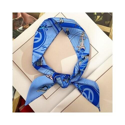 85*5cm Korean Style New Character Cartoon Printing Womens Small Silk Scarf Tie Bag Handle Ribbon Hair Band Neckerchief