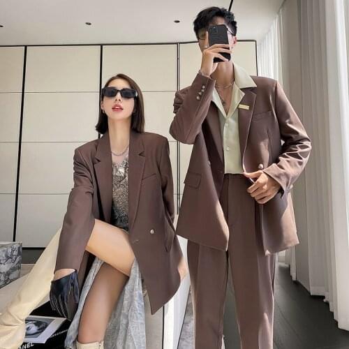 Office Suits Sets Couple Men Women Fashion Casual Suits Jacket Pant Male Korean Streetwear Vintage Suits Sets Blazers Trousers