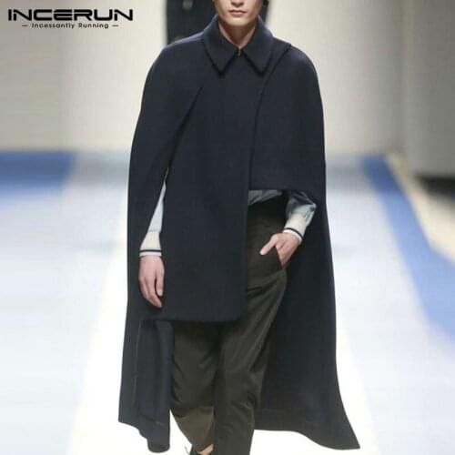 INCERUN New Mens Coats Lapel Long Sleeve Trench Ponchos Fashion Casual Streetwear 2021 Stylish Irregular Outerwear Cloak S-5XL