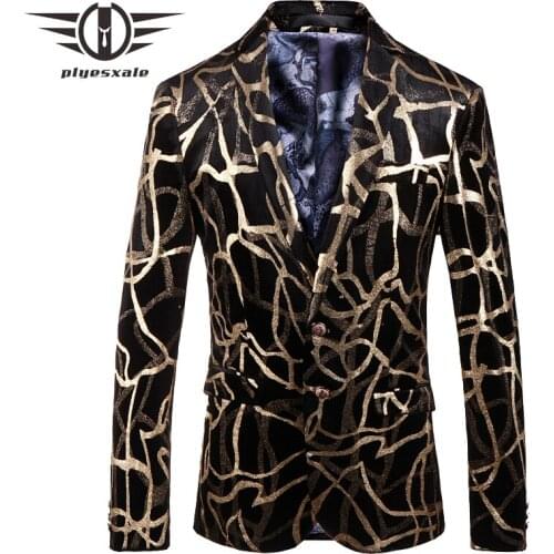 Plyesxale Black And Gold Blazer For Men 2018 Fashion Printed Party Blazer Man Casual Blazers Homens Slim Fit Male Prom Wear Q160