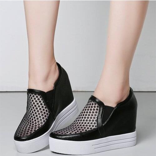 Summer Platform Oxfords Women Cow Leather Wedges High Heel Ankle Boots Female Breathable Round Toe Fashion Sneakers Casual Shoes