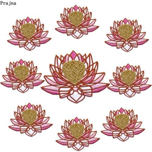Prajna 10 PCS Lotus Embroidered Patches On Clothes Crystal Flower Patch Iron On Patches For Clothing Stickers Flower Applique