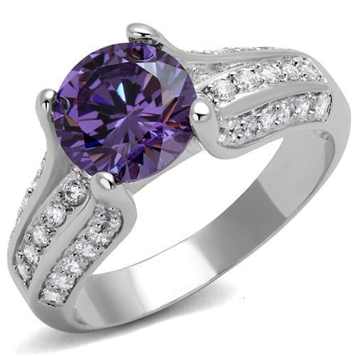 Rhodium Brass Ring with AAA Grade CZ in Amethyst