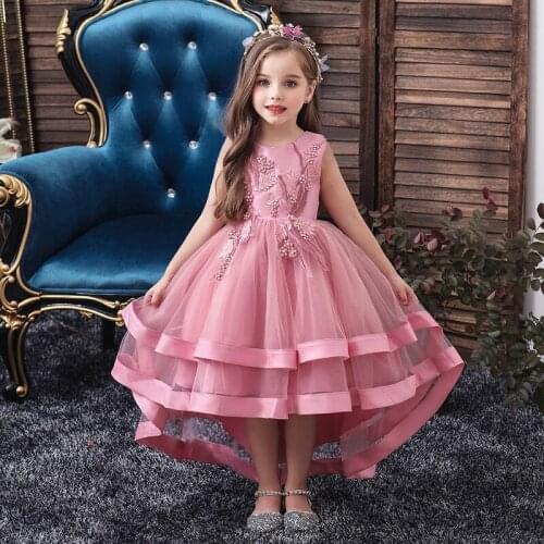 Pink Tailing Elegant Dress Kids Dresses For Girls Children Costume Princess Girl Party And Wedding Dress Embroidery 10 12