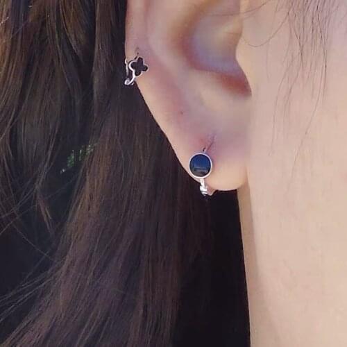 New 925 Sterling Silver Earrings Drop-Shaped Ear Bones Ear Buckle Earrings Mini Simple Personality Small Inner Diameter 5.5mm