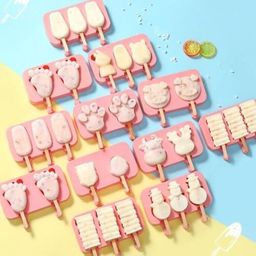 2/3 Grids Silicone Cartoon Footprint Snowman Ice Cream Maker Mold Tray DIY Homemade Cartoon Ice Cream Ice Pop Maker Mould