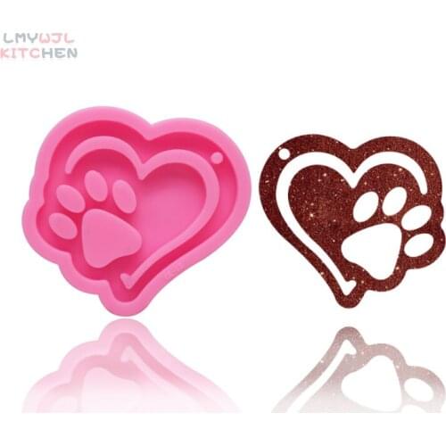 DIY Silicone Mirror Double Heart Shaped Bear Paw Keychain Epoxy Mold Material for Making Keychain Pendant Chocolate Baking Mold