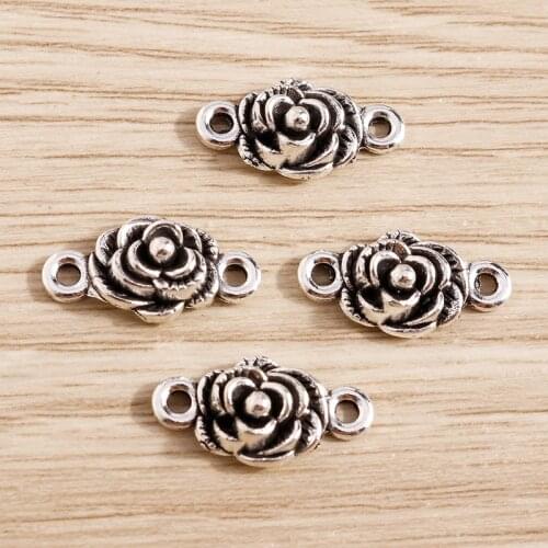 20pcs 18*9mm Antique Silver Color Flower Charms Connectors for DIY Jewelry Making Necklaces Bracelets Pendants Craft Accessories