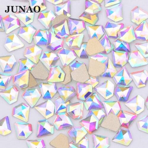 JUNAO 50Pcs 7mm Glitter Glass Nail Rhinestones Flat Back Diamond Shape Nail Art Decoration Crystal Stickers Scrapbook Strass