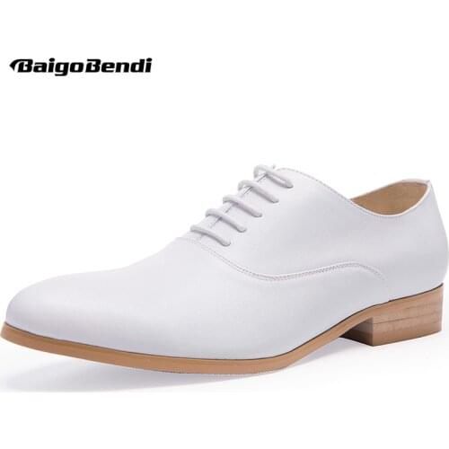 Men White High Heel Shoes Genuine Leather Lace Up Thick Heel Shoes Man Trendy Wedding Shoes Heighten Oxfords