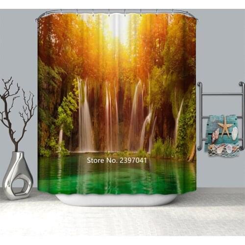 Bathroom Decoration Natural Landscape Scenery Waterfall Snow Mountain Plant Pineapple Shower Curtain Waterproof and Mildew Proof