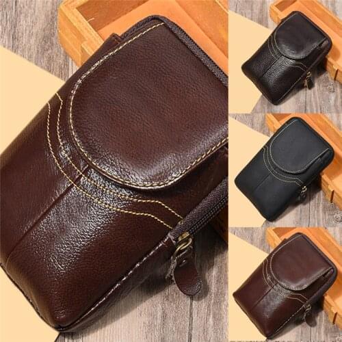 Vintage Men Waist Pack PU Leather Waterproof Zipper Hasp Fashion Phone Card Key Holder Travel Male Waist Bag