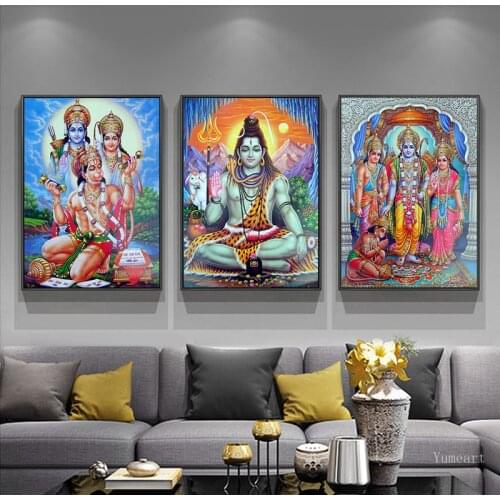 Yumeart Shri Lakshmi Devi Saraswati Devi Ganesh Painting Canvas Art Prints Home Decor Living Room Wall Painting Poster Artwork