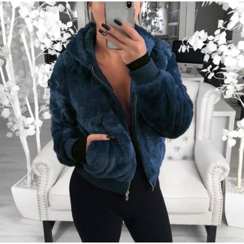 2020 Winter Women Hoodie Warm Long Sleeve Fleece Jackets Crop Tops Zip Up Punk Outwear Coats with Pockets Large size Short Coat
