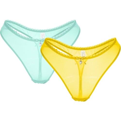 Ladies sexy thong large size mesh see through lingerie woman mint green lemon yellow bikini underwear CYHWR