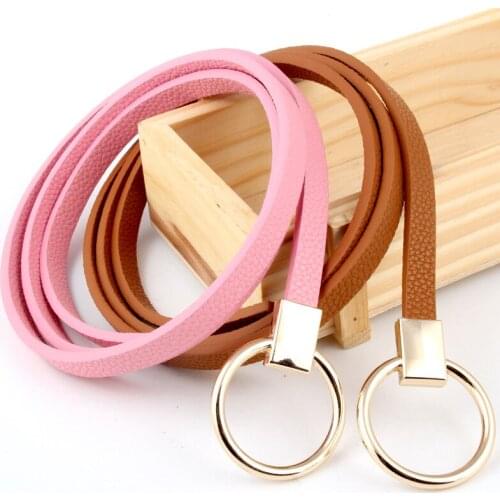 Hot Women Waist Belt Lovely Womens PU Leather Strap Big Ring Decorated Belts Female Newest Design Fashion Gold Pin Buckle Belt