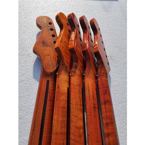 One Tiger Flame Maple Guitar Neck 21 Fret 25.5inch Dark Yellow Pearl Dot Inlay DIY