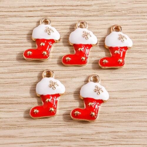 10pcs 10*16mm Enamel Winter Boots Charms for Jewelry Making DIY Pendants Necklaces Earrings Keychain Christmas Jewelry Findings
