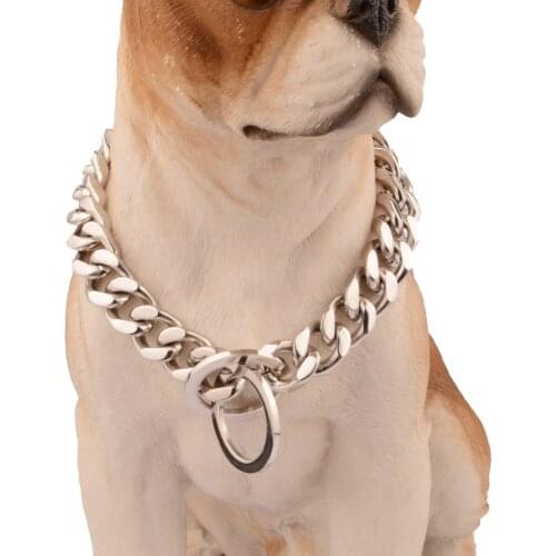 12/15mm Wide Strong Silver Stainless Steel Choker Dog Chain Explosion-proof Anti-bite Pet Dog Collars for Large Dogs Rottweiler
