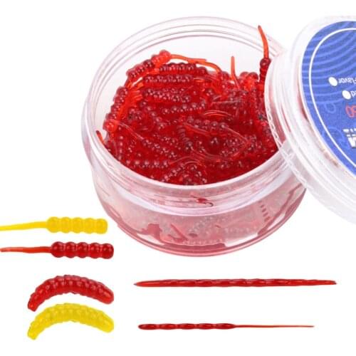 120pcs / box Soft Worm Maggots Bait 20mm Artificial Silicon Jig Shad Swimming Fishing Lure bass soft fish smell soft baits