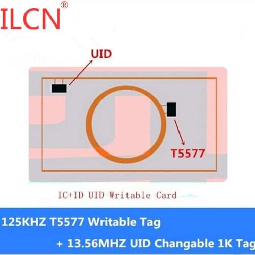 13.56Mhz 125Khz IC+ID S50 1K UID T5577 Changeable Rewritable Keyfob 2in1 NFC Writable Composite Card For RFID/NFC Copier Tag