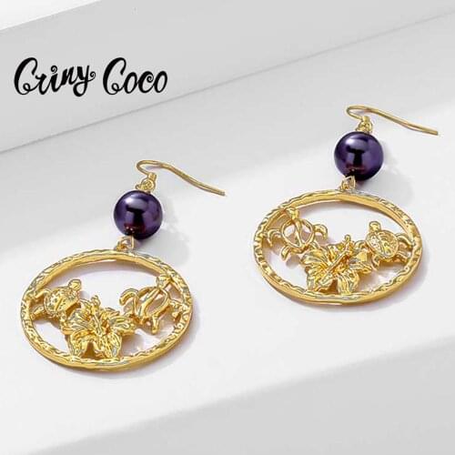 2020 Hawaiian Earrings for Women New Fashion Trendy Personality Turtle and Flower Gold Color Hot Animal Party Gift Summer Girl