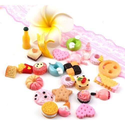 30PCS Colorful Mix Cake Resin Miniature Flowers Candy Cake Resin Cabochons for Phone Deco Jewelry Accessory DIY Home Decoration