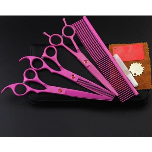 4 kit Upscale japan PINK pet 7 inch shears cutting hair scissors dog grooming clipper pets thinning barber hairdressing scissors