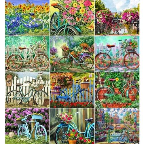 AZQSD DIY Painting By Number Canvas Kits Landscape 40x50cm Handpainted Gift Coloring By Numbers Bicycle Decor For Home