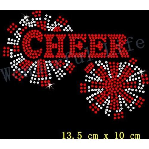 Free shipping Cheer Pom Pom Crystal Motif Transfer design hotfix