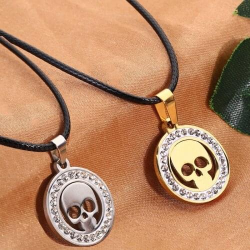 New Cubic Zirconia Skull Pendant Necklace Men Women Chain Necklace Biker Punk Skeleton Necklace Pendant Jewelry Gift Wholesale