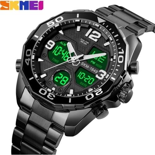 SKMEI Dual Movement Sport Mens Watches Rotatable Ring Quartz Digital Men Wristwatches Chrono Alarm Male Clock reloj hombre 1649