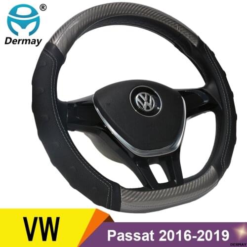 DERMAY New D Shape Steering Wheel Cover for VW Passat 2016 2017 2018 2019 Carbon Fibre Non-slip High Quality