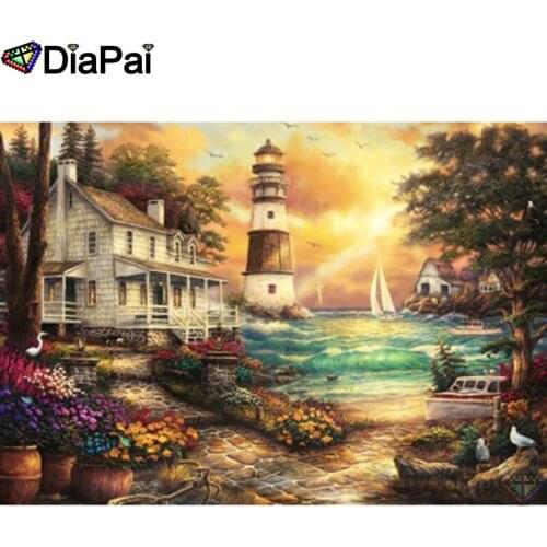 DIAPAI 5D DIY Diamond Painting 100% Full Square/Round Drill "Tower house flower" Diamond Embroidery Cross Stitch 3D Decor A21808
