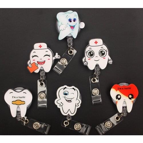 Cute Smile Teeth Style Retractable Badge Reel For Nurse&Doctor Card Holder Office&Hospital Supplies Boy&Girl Name Card