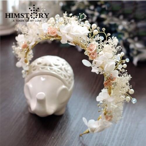 HIMSTORY Elegance Flower Leaf Crystal Pearls Wedding Hair Vine Headband Bridal Headpiece Hair accessories