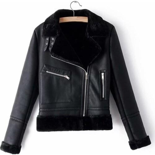 Classic Streetwear Women Fashion Black Outerwear Thick Winter Lady Leather-clad Cool Female Outerwear Chic Moto Girls Jacket Top
