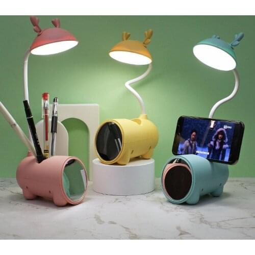 Creative Antler Table Lamp Pen Holder Makeup Mirror LED Reading Desk Lamp Touch Switch USB Charging Night Light