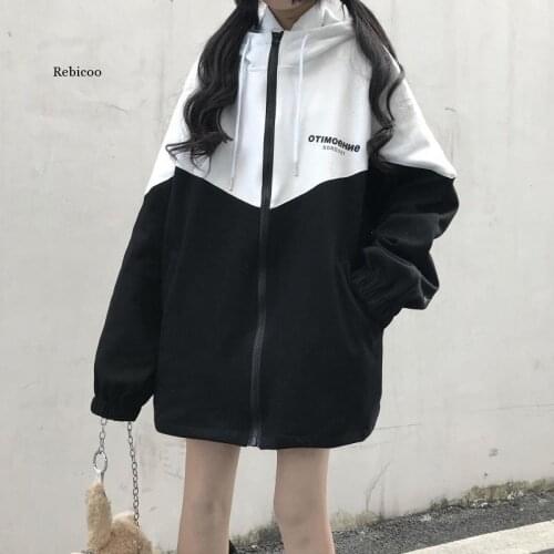 Japanese new loose punk large size zipper jacket interesting letter fashion stitching Harajuku Ulzzang new ins hooded jacket